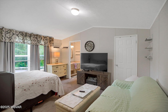 212 Sanctuary Blvd, Lock Haven, PA 17745 - bedroom with light colored carpet, vaulted ceiling, and connected bathroom