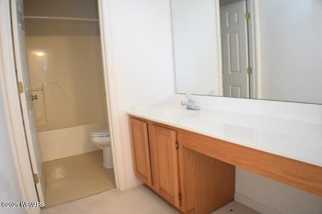 full bathroom with vanity, bathing tub / shower combination, and toilet