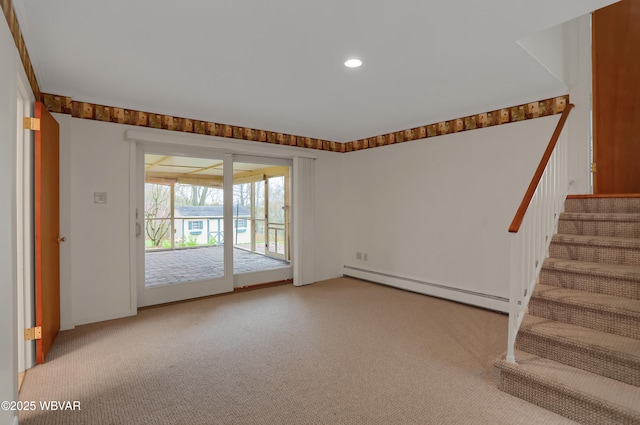316 Winter St, Duboistown, PA 17702 - unfurnished living room with recessed lighting, stairway, baseboard heating, and light carpet