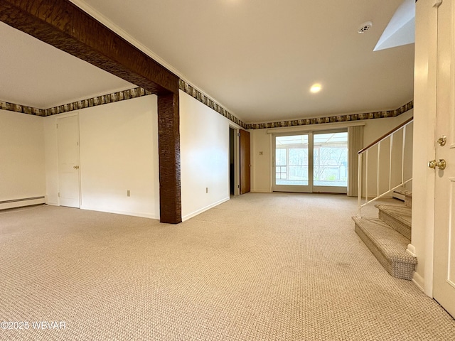 316 Winter St, Duboistown, PA 17702 - unfurnished living room with recessed lighting, baseboards, stairs, and light carpet