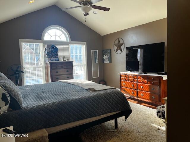 bedroom with vaulted ceiling and ceiling fan