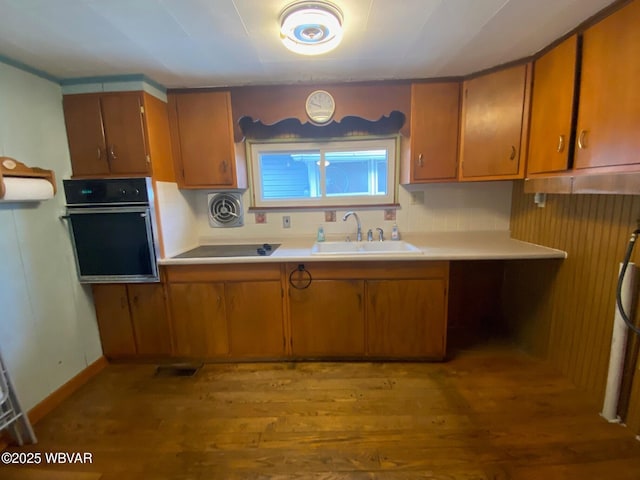 kitchen with sink, light hardwood / wood-style flooring, and black appliances