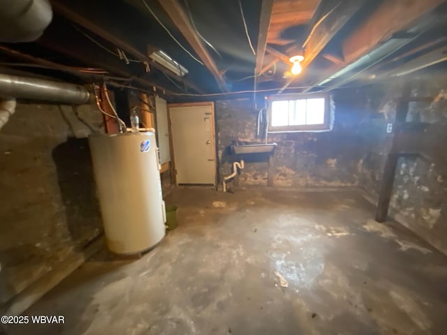 basement with water heater