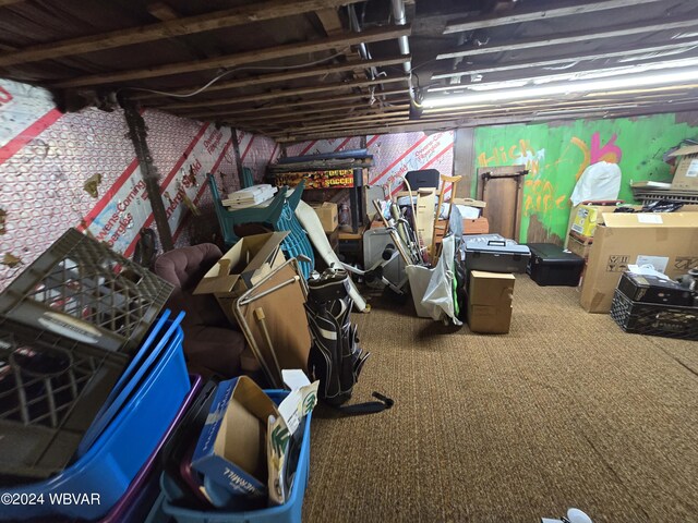 basement with carpet flooring