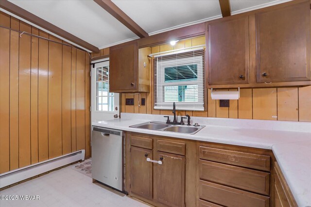 345 E Main St, Loganton, PA 17747 - kitchen with light countertops, a sink, a healthy amount of sunlight, baseboard heating, and dishwasher