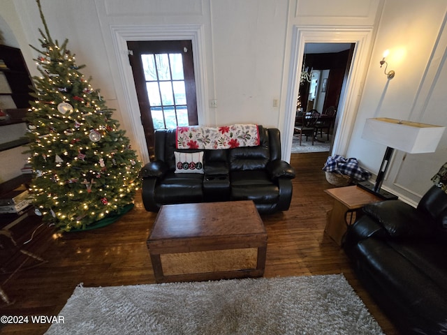 living room with dark wood-type flooring