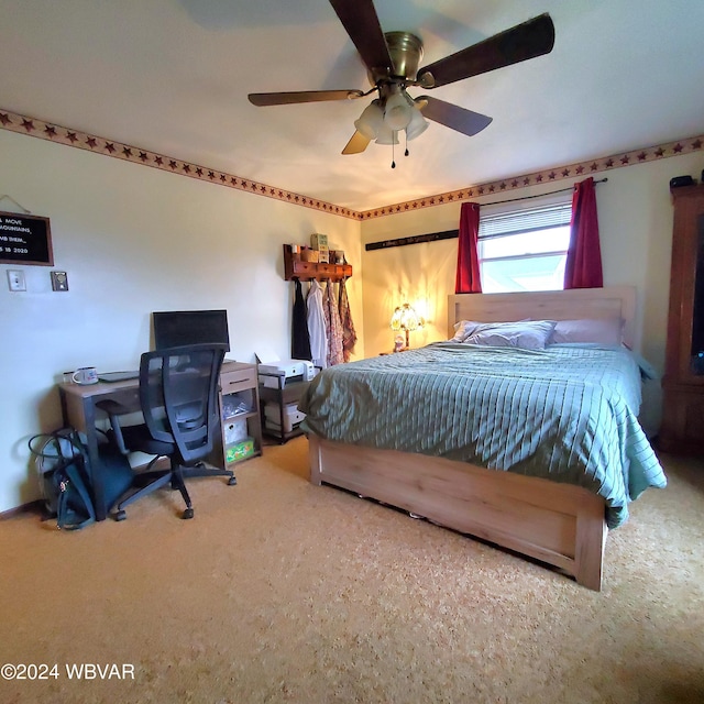 bedroom with carpet flooring and ceiling fan