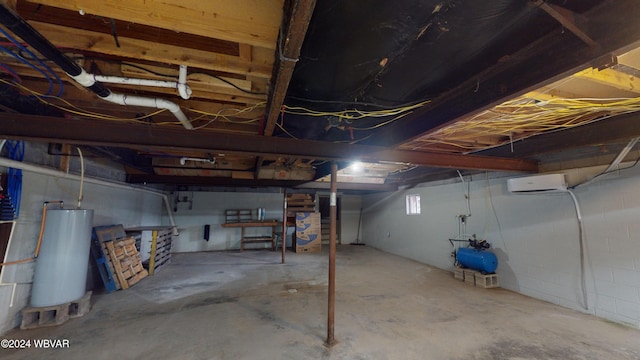 basement featuring water heater