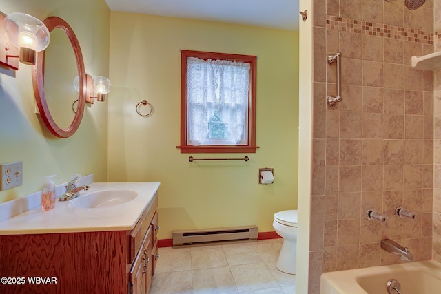 43 Hillcrest Ln, Williamsport, PA 17701 - full bathroom featuring baseboard heating, vanity, tile patterned flooring, and shower / bath combination