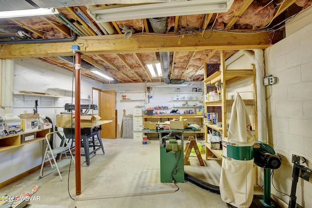 43 Hillcrest Ln, Williamsport, PA 17701 - unfinished below grade area featuring a workshop area and concrete block wall