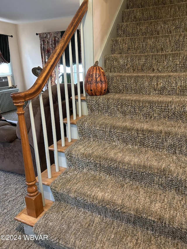 stairway with carpet floors