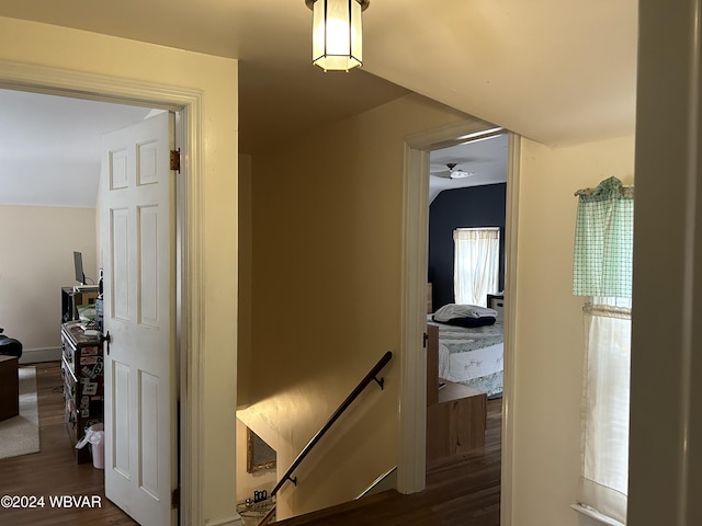 hallway with dark hardwood / wood-style flooring