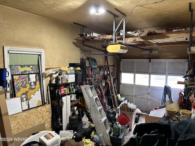 garage with a garage door opener