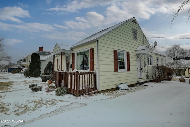 view of snow covered property