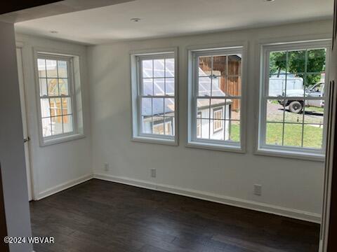 interior space with dark wood-style flooring and a healthy amount of sunlight