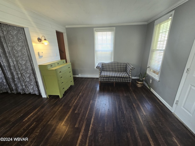 117 Kendall Ave, Jersey Shore, PA 17740 - sitting room with baseboard heating, hardwood / wood-style flooring, crown molding, and baseboards