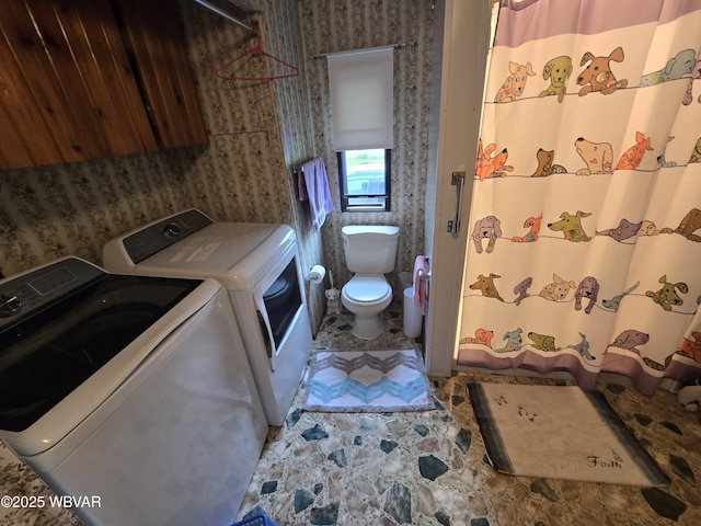 446 State St, Jersey Shore, PA 17740 - washroom with washer and clothes dryer and wallpapered walls