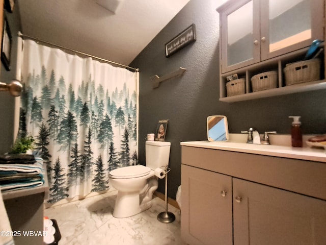 442 Mcelhattan Dr, Lock Haven, PA 17745 - full bath featuring marble finish flooring, vanity, a shower with curtain, and a textured wall