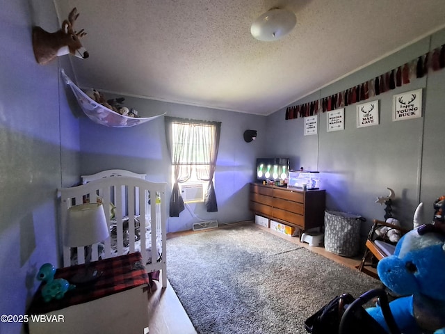 442 Mcelhattan Dr, Lock Haven, PA 17745 - bedroom featuring a textured ceiling, cooling unit, and vaulted ceiling