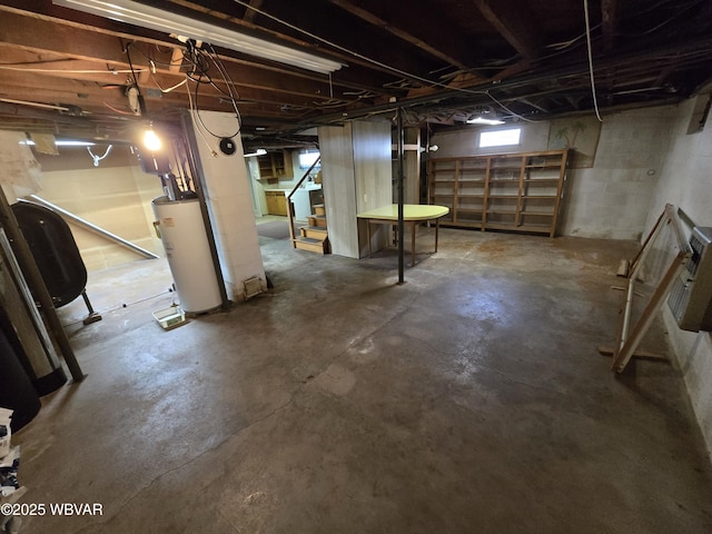 basement featuring water heater