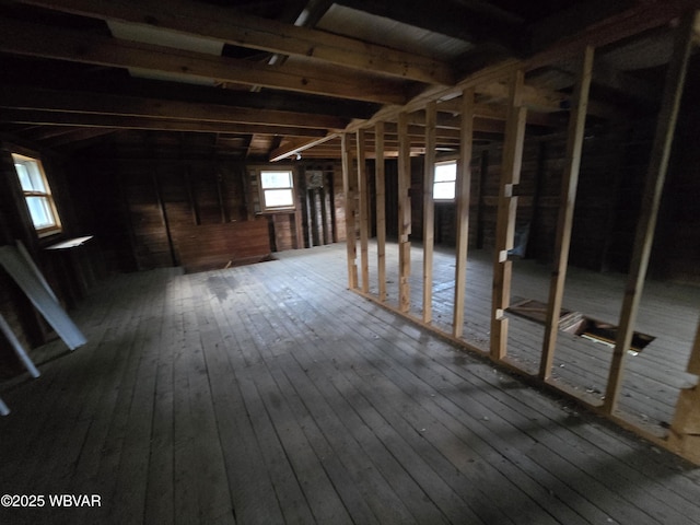 basement with wood-type flooring