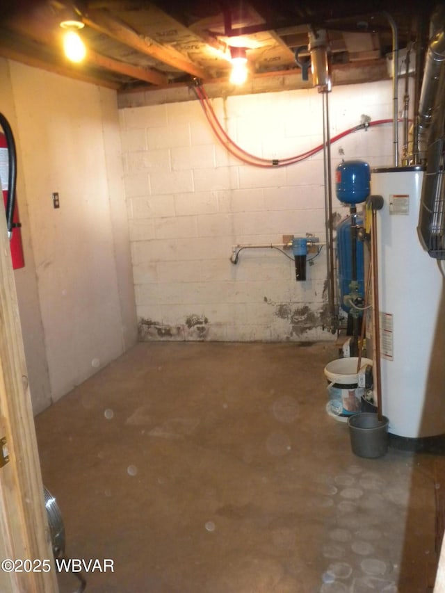 unfinished basement with gas water heater