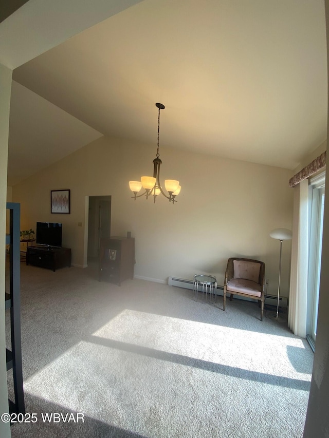 29 S Parsons Dr, Mill Hall, PA 17751 - sitting room with carpet flooring, a chandelier, vaulted ceiling, and a baseboard heating unit