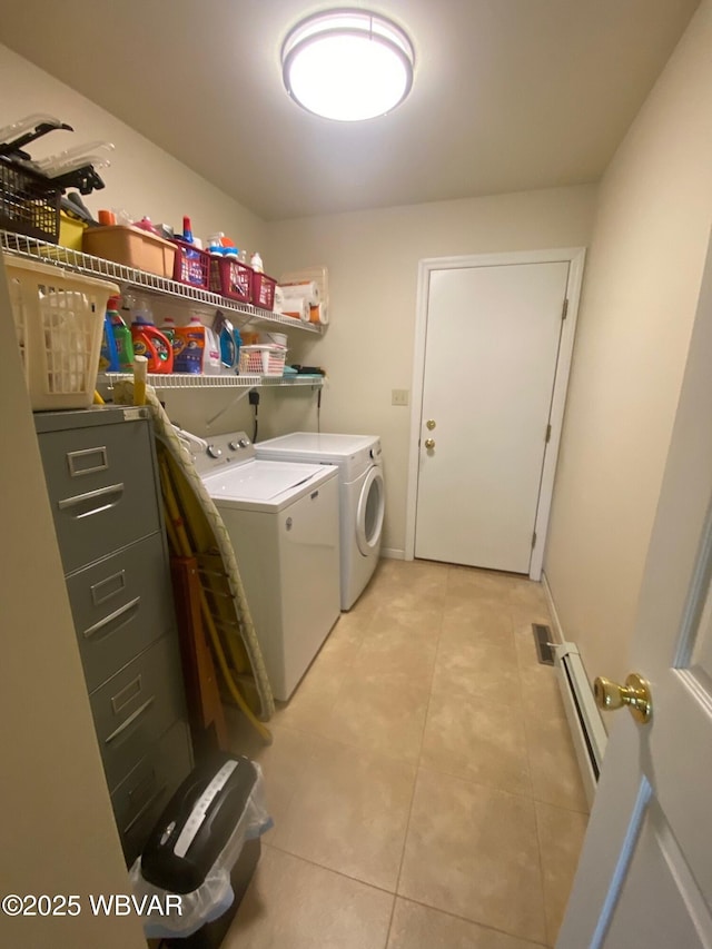 29 S Parsons Dr, Mill Hall, PA 17751 - laundry room featuring baseboard heating, washing machine and clothes dryer, and light tile patterned floors