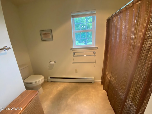 29 S Parsons Dr, Mill Hall, PA 17751 - bathroom with baseboard heating, tile patterned flooring, and a shower with shower curtain