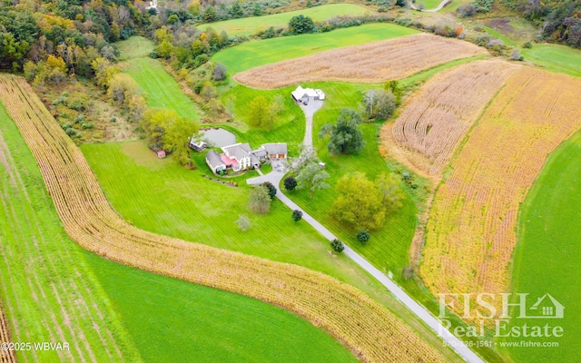 birds eye view of property with a rural view