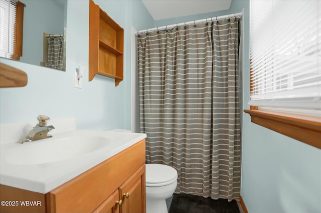 bathroom with vanity, a healthy amount of sunlight, and toilet