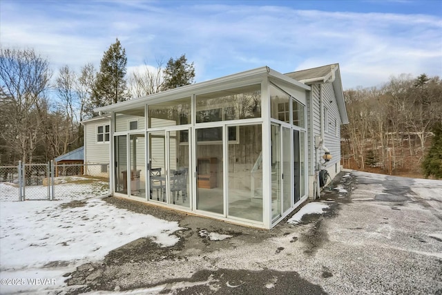 view of snow covered property