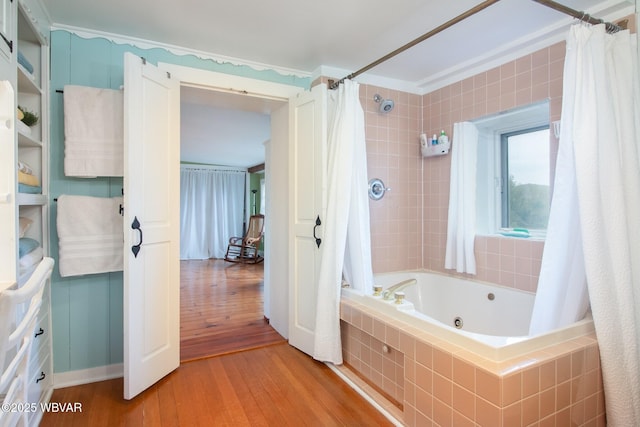 320 Carpenters Ln, Pennsdale, PA 17756 - full bathroom with wood-type flooring and a combined bath / shower with jetted tub