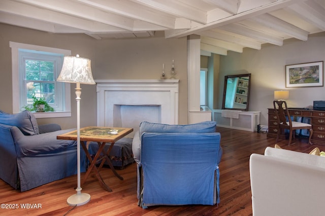 320 Carpenters Ln, Pennsdale, PA 17756 - living area featuring beamed ceiling and wood finished floors