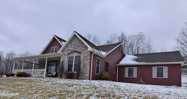 view of front facade featuring stone siding