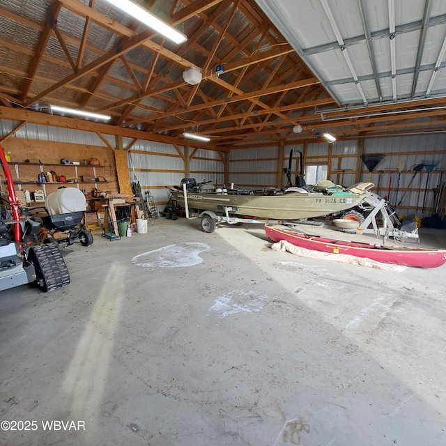 garage with metal wall