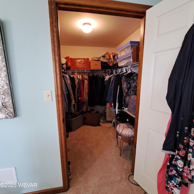 spacious closet with visible vents and carpet floors