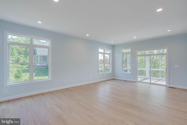 spare room with plenty of natural light and light hardwood / wood-style floors