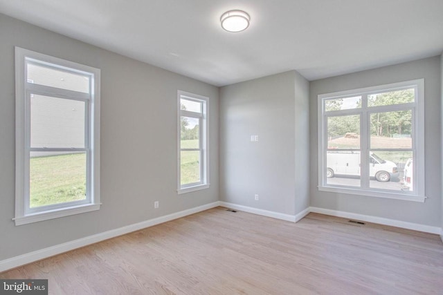 spare room with light wood-type flooring and a healthy amount of sunlight