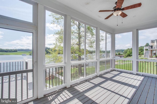 sunroom / solarium with ceiling fan