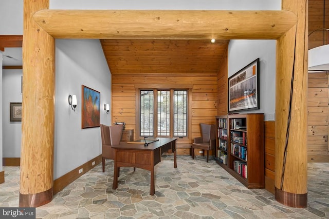 office space featuring vaulted ceiling