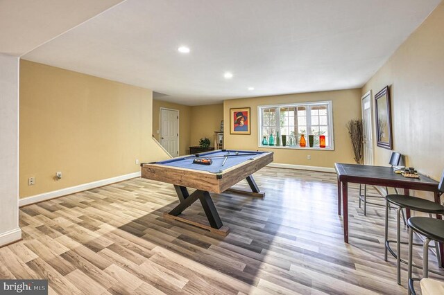 rec room featuring pool table and light hardwood / wood-style flooring