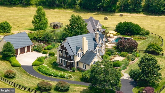 drone / aerial view with a rural view