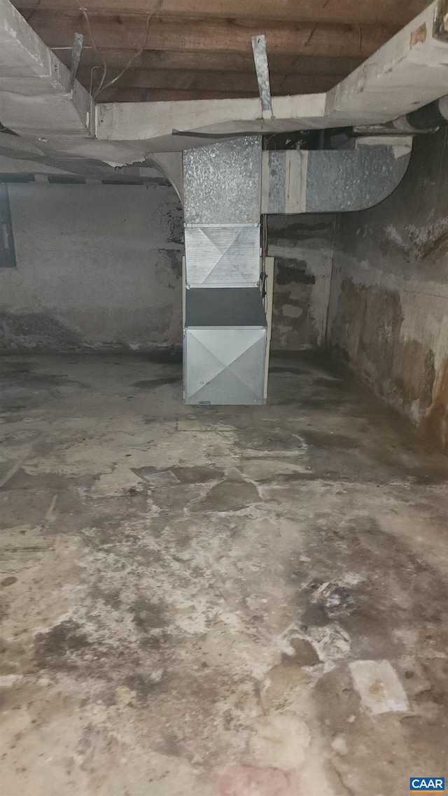 basement with heating unit