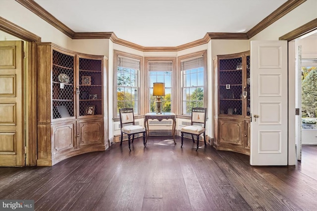 unfurnished room with dark hardwood / wood-style flooring, crown molding, and plenty of natural light