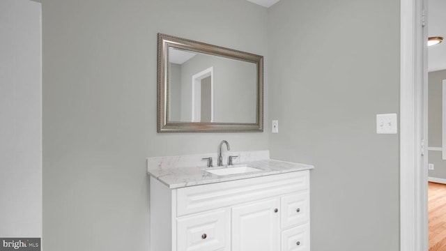 bathroom featuring vanity and wood-type flooring