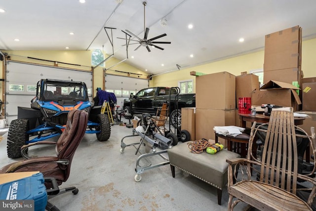 garage featuring ceiling fan