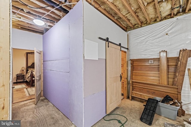 interior space with a barn door