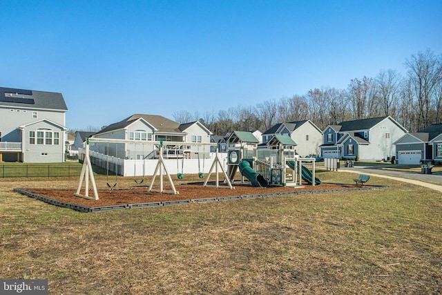 view of jungle gym featuring a yard