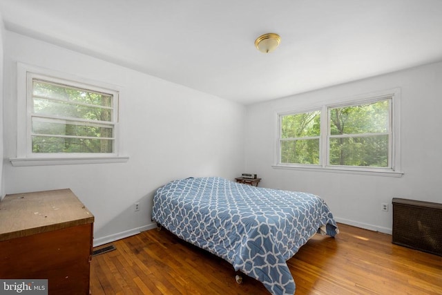 bedroom with multiple windows and wood-type flooring